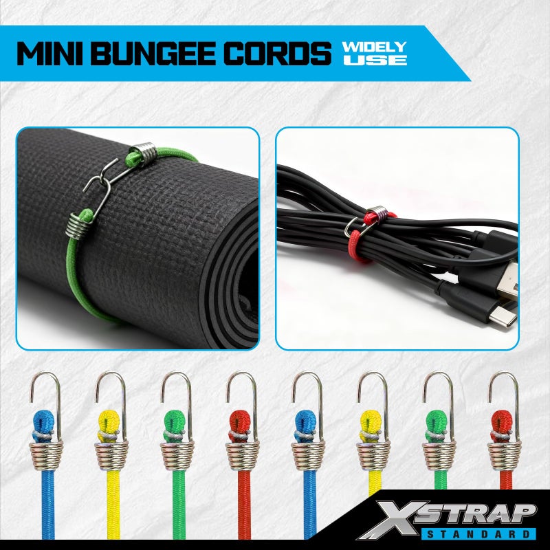 XSTRAP STANDARD 20 Pack Mini Bungee Cords, 10 Inch Rubber Stretchy Bungee Cords with Hooks for Bikes, Camping, Tools, Tarps and Cargo, Hang Christmas Ornaments - Image 5